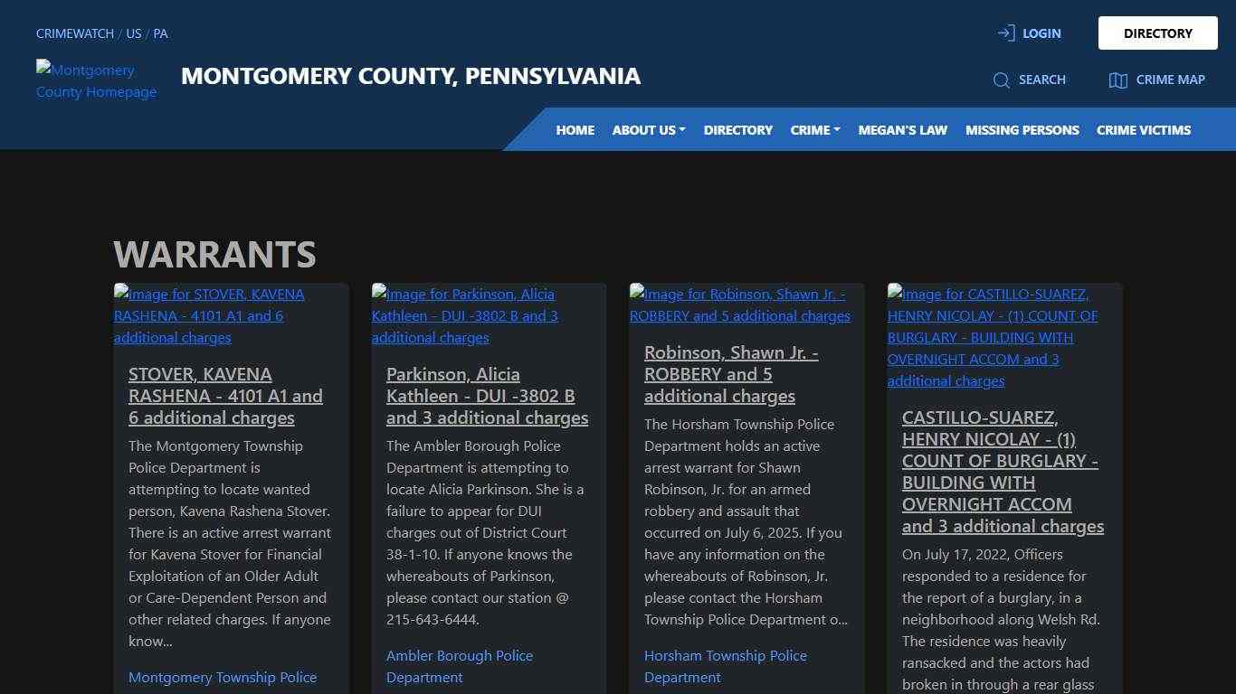 Warrants for Montgomery County, Pennsylvania CRIMEWATCH