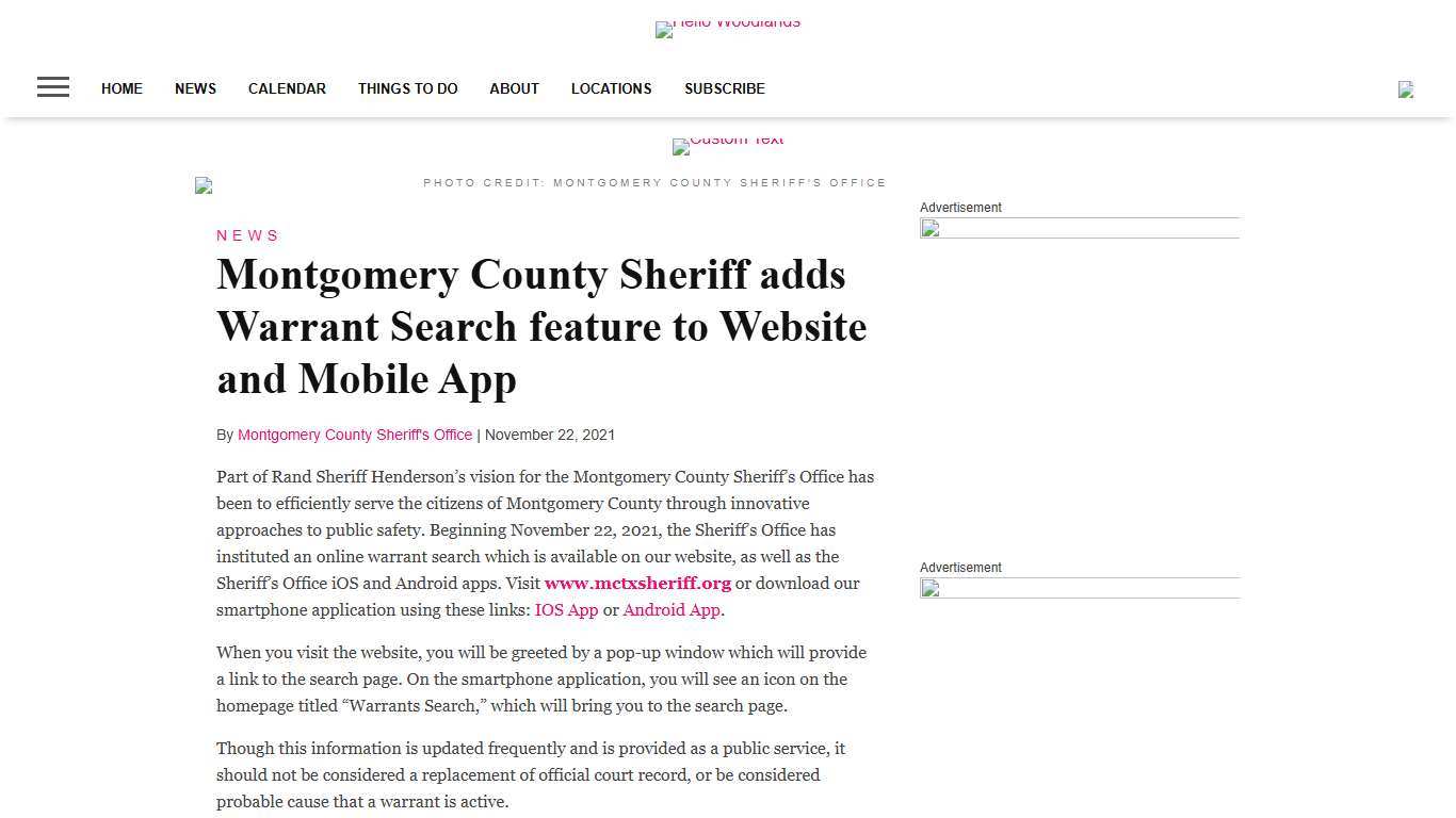 Montgomery County Sheriff adds Warrant Search feature to Website and Mobile App - Hello Woodlands